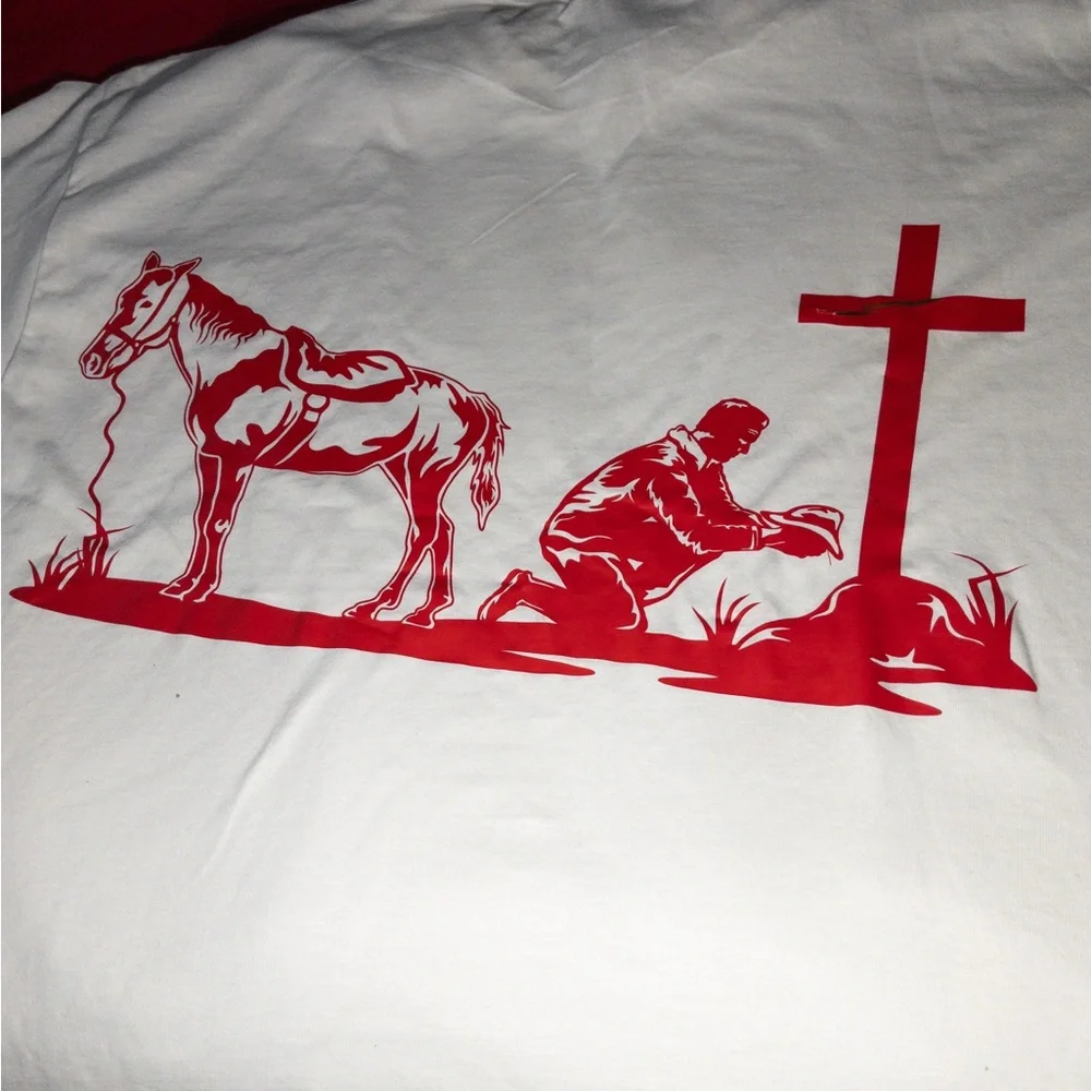 White T-Shirt with Red Graphic Text - Picture 3 of 3